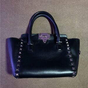 Authentic Valentino Black Leather Rockstud Micro Mini Bag
